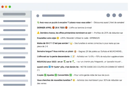 Boite de réception email avec des objets contenant des émojis