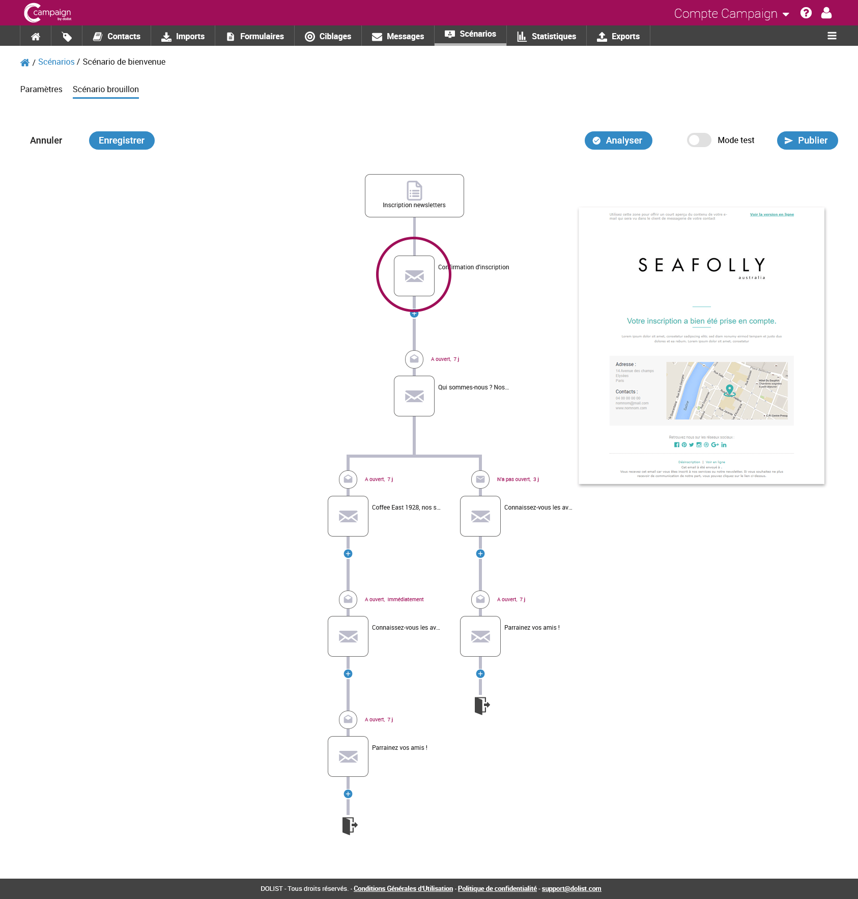 Le scénario de bienvenue et/ou inscription à la newsletter