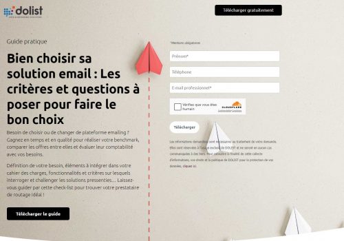 Landing page avec formulaire pour télécharger une ressource marketing Dolist