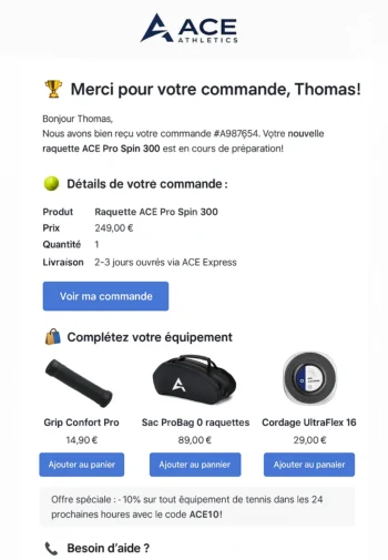 Email transactionnel personnalisé avec mécanique d'upsell