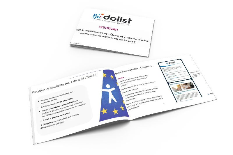 Mockup pour illustrer le support de Conférence Email & Accessibilité numérique : Êtes-vous conforme et prêt.e pour l’European Accessibility Act du 28 juin ?