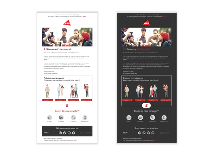 Email design responsive en versions light & dark mode